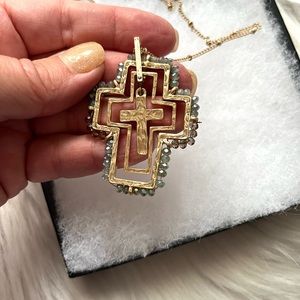 PROJECT HALO•gold 3D cross long boutique necklace NWT